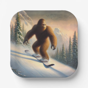 Bigfoot Snowboarding Paper Plate