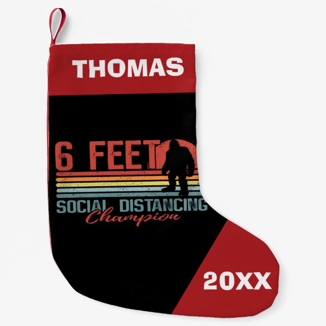 Bigfoot Social Distancing Champion 6 Feet Small Christmas Stocking (Front)