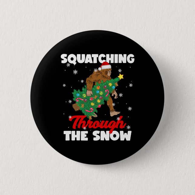 Bigfoot Squatching Through The Snow Sasquatch Chri 2 Inch Round Button (Front)