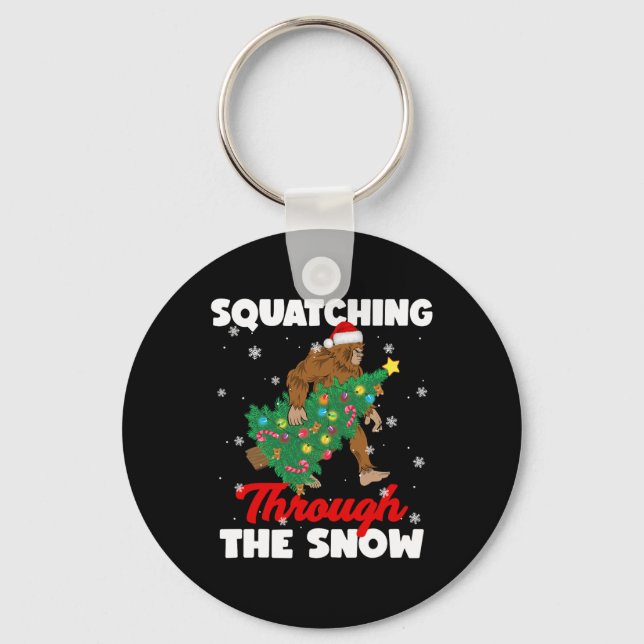 Bigfoot Squatching Through The Snow Sasquatch Chri Keychain (Front)