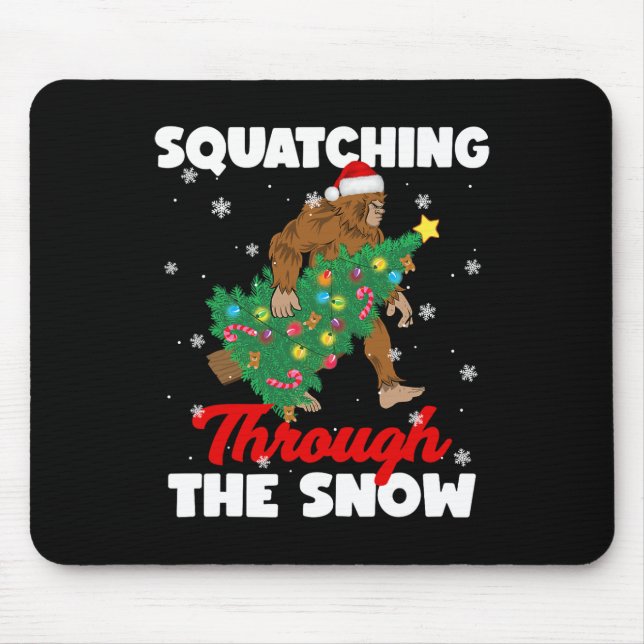 Bigfoot Squatching Through The Snow Sasquatch Chri Mouse Pad (Front)