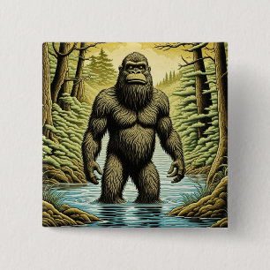 Bigfoot standing in Water Cartoon 2 Inch Square Button