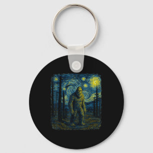 Bigfoot Starry Night Van Gogh Funny Gifts Men Wome Keychain
