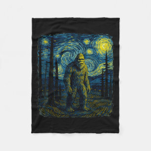 Bigfoot Starry Night Van Gogh Funny Men Women Boy Fleece Blanket