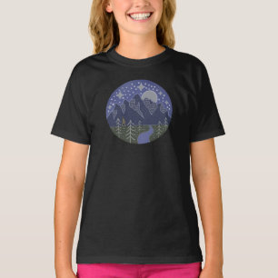 Bigfoot Starry Night Walk Cryptid Folk Art T-Shirt