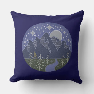 Bigfoot Starry Night Walk Cryptid Folk Art Throw Pillow