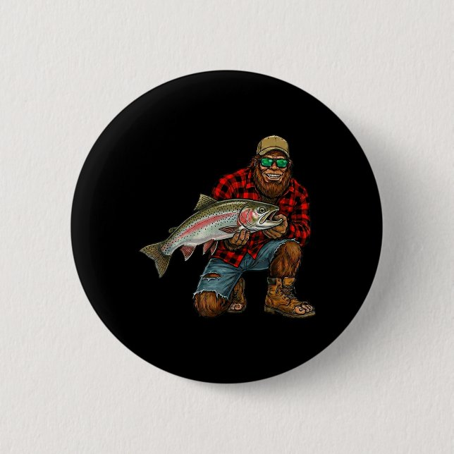 Bigfoot Steelhead Fishing Trophy Funny Sasquatch 2 Inch Round Button (Front)