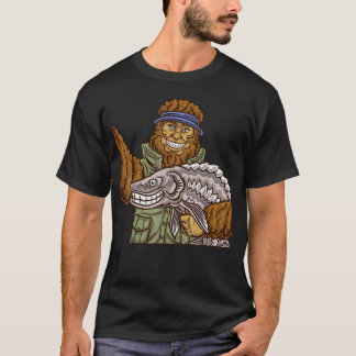 Bigfoot Sturgeon Fishing Selfie Funny T-Shirt