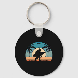 Bigfoot Surfer On The Beach Surfing Vintage Bigfoo Keychain