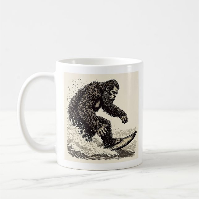Bigfoot Surfing Coffee Mug (Left)