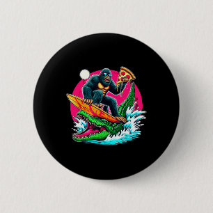 Bigfoot Surfing Eating Pizza Alligator Attack Funn 2 Inch Round Button