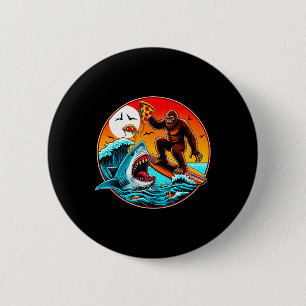 Bigfoot Surfing Eating Pizza Shark Attack Funny Ar 2 Inch Round Button