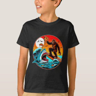 Bigfoot Surfing Eating Pizza Shark Attack Funny Ar T-Shirt