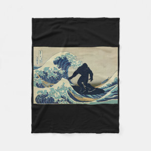 Bigfoot Surfing Great Wave Off Kanagawa Fleece Blanket