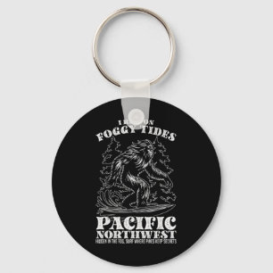 Bigfoot Surfing I Ride On Foggy Tides Pacific Nort Keychain