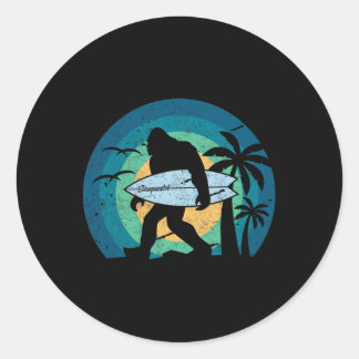 Bigfoot Surfing Shirt Funny Sasquatch Yeti Surf Te Classic Round Sticker