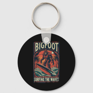 Bigfoot Surfing The Waves Shirt Retro Distressed S Keychain