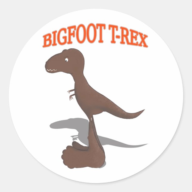 Bigfoot T-Rex Drawing Classic Round Sticker (Front)