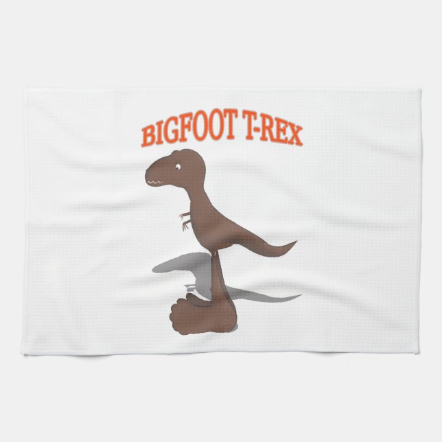 Bigfoot T-Rex Drawing Kitchen Towel (Horizontal)