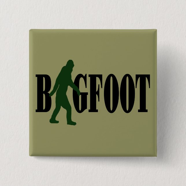 Bigfoot text & green squatch graphic 2 inch square button (Front)