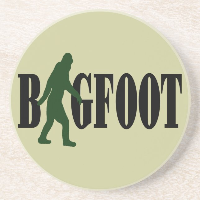 Bigfoot text & green squatch graphic coaster (Front)