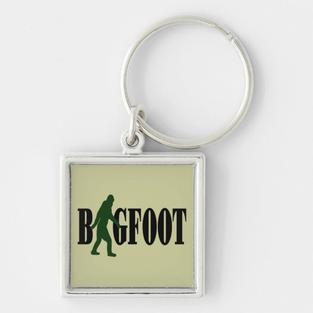 Bigfoot text & green squatch graphic keychain (Front)