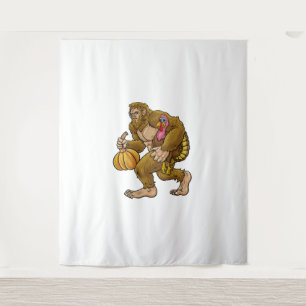 Bigfoot Thanksgiving Steals Turkey & Pumpkin Hide_ Tapestry