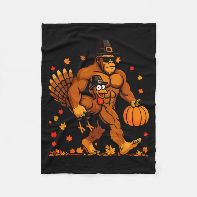 Bigfoot Thanksgiving Turkey Funny Thanksgiving Sas Fleece Blanket (Front)
