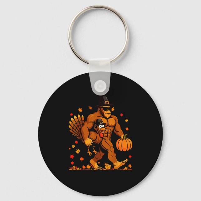Bigfoot Thanksgiving Turkey Funny Thanksgiving Sas Keychain (Front)