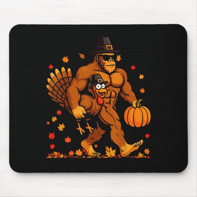 Bigfoot Thanksgiving Turkey Funny Thanksgiving Sas Mouse Pad (Front)