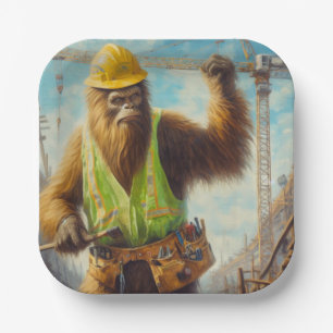Bigfoot the Construction Worker Paper Plate