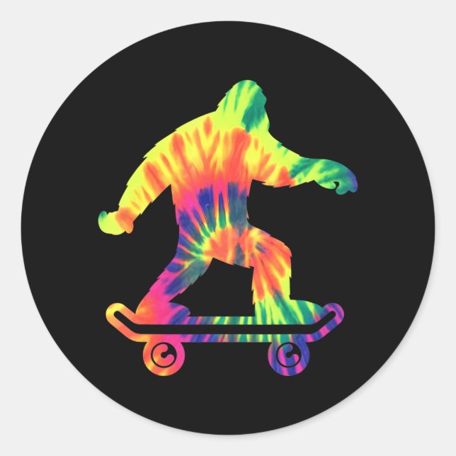 Bigfoot Tie Dye Hippie Skateboarders Sasquatch Classic Round Sticker (Front)