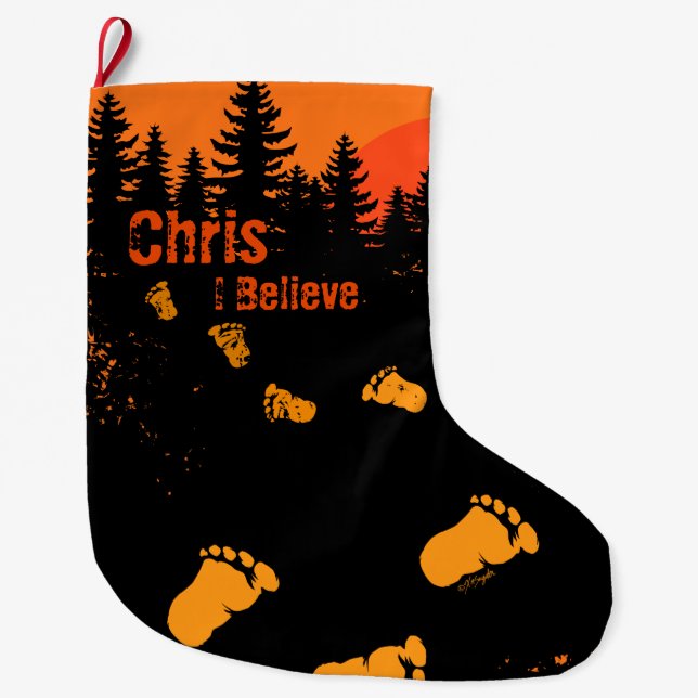 Bigfoot Tracks At Sunset Large Christmas Stocking (Front)