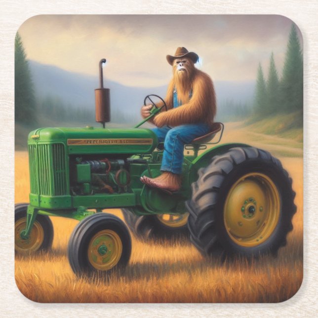 Bigfoot Tractor Square Paper Coaster (Front)