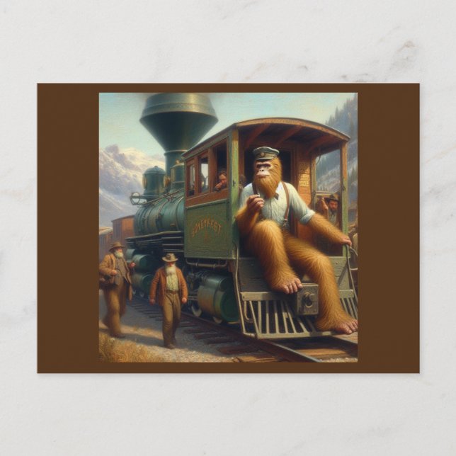 Bigfoot Train Engineer Postcard (Front)