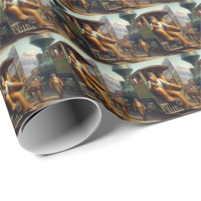 Bigfoot Train Engineer Wrapping Paper (Roll Corner)