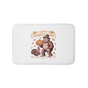 Bigfoot Turkey Pumpkin Thanksgiving Day Classic T- Bath Mat