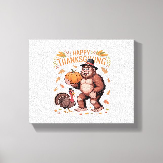 Bigfoot Turkey Pumpkin Thanksgiving Day Classic T- Canvas Print (Front)