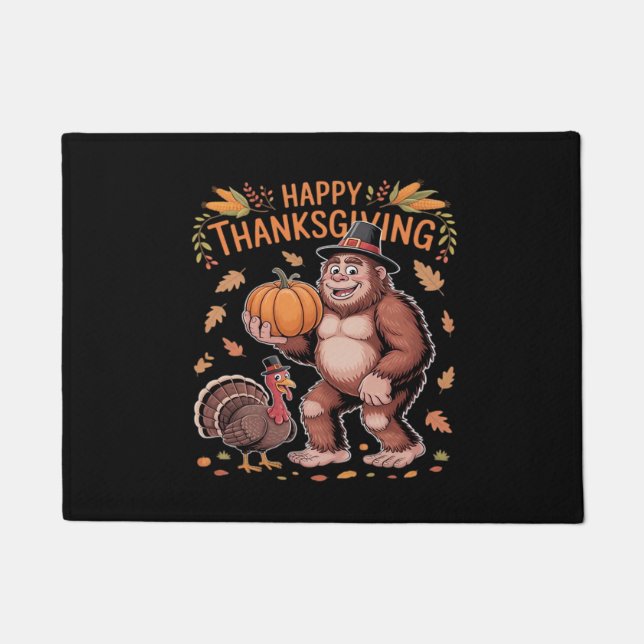 Bigfoot Turkey Pumpkin Thanksgiving Day Classic T- Doormat (Front)