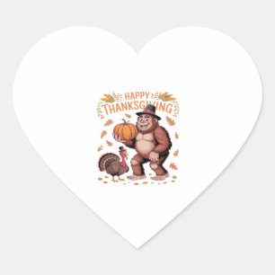 Bigfoot Turkey Pumpkin Thanksgiving Day Classic T- Heart Sticker