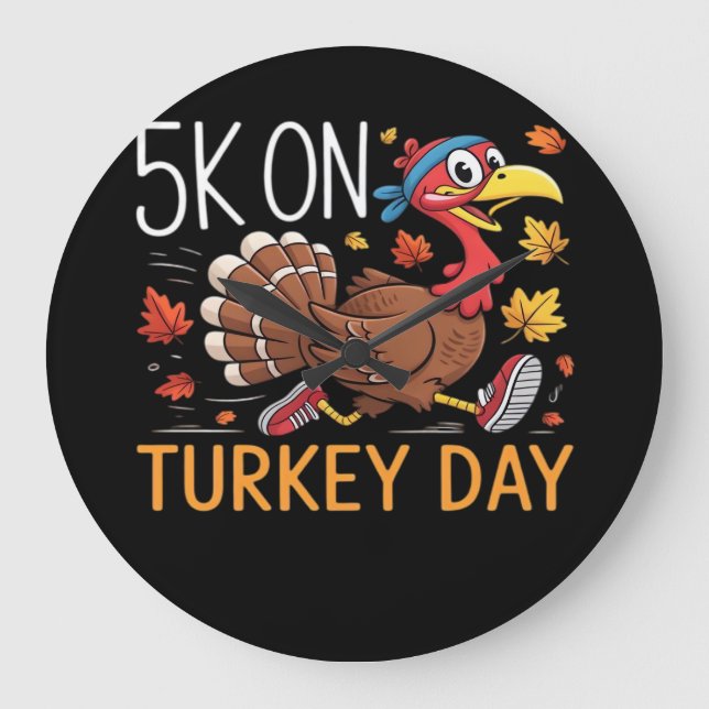 Bigfoot Turkey Pumpkin Thanksgiving Day Classic T- Large Clock (Front)