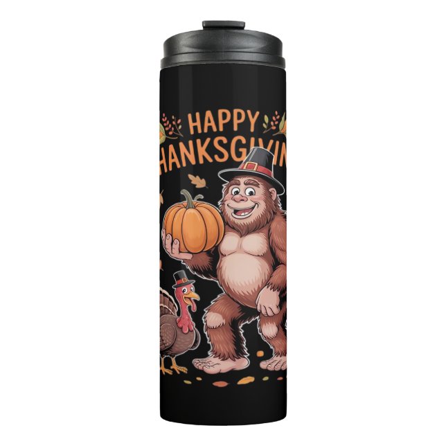 Bigfoot Turkey Pumpkin Thanksgiving Day Classic T- Thermal Tumbler (Front)