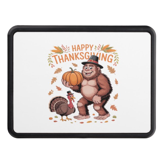 Bigfoot Turkey Pumpkin Thanksgiving Day Classic T- Trailer Hitch Cover (Front)