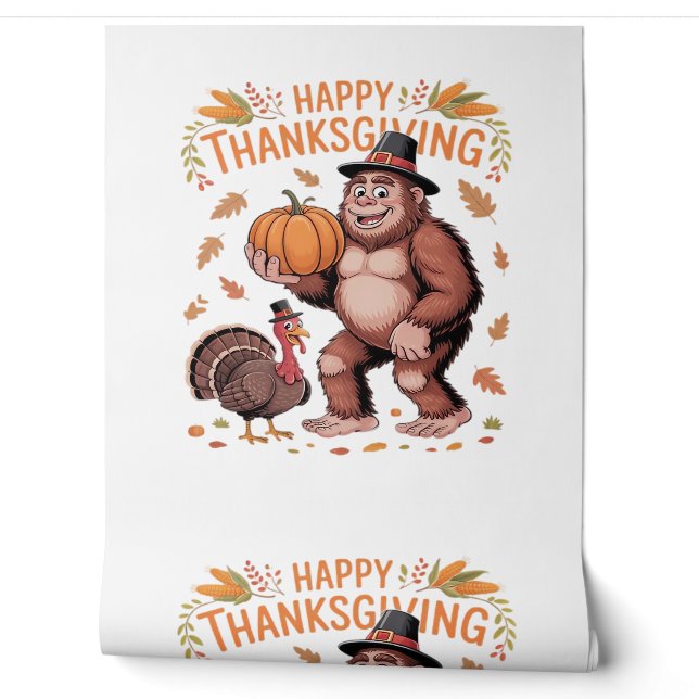 Bigfoot Turkey Pumpkin Thanksgiving Day Classic T- Wallpaper (Unrolling)