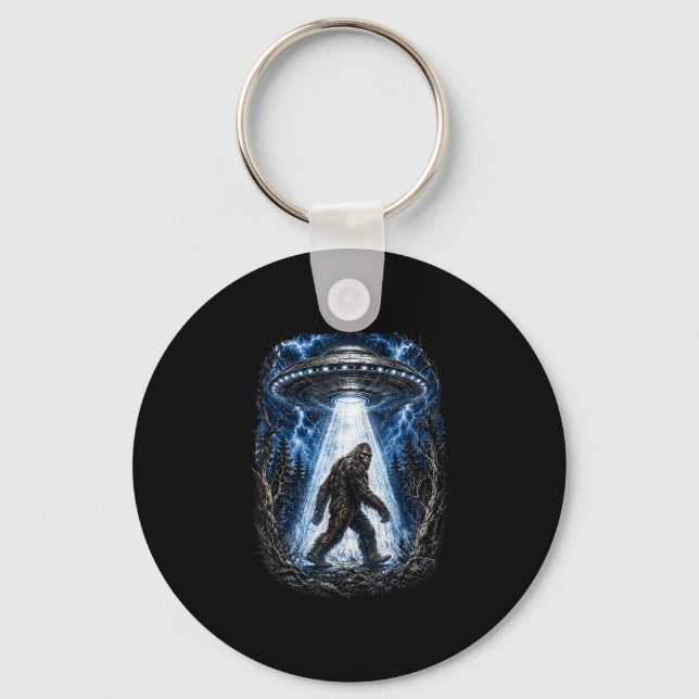 Bigfoot ufo alien abduction funny sasquatch  keychain (Front)
