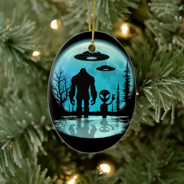 Bigfoot UFO Alien Ceramic Ornament (Tree)