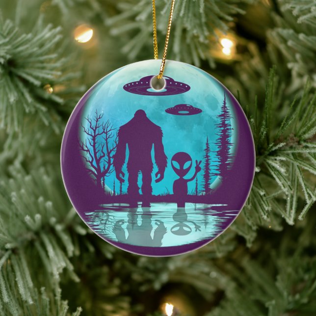 Bigfoot UFO Alien Ceramic Ornament (Tree)