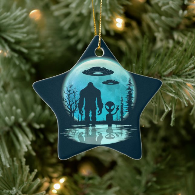 Bigfoot UFO Alien Ceramic Ornament (Tree)