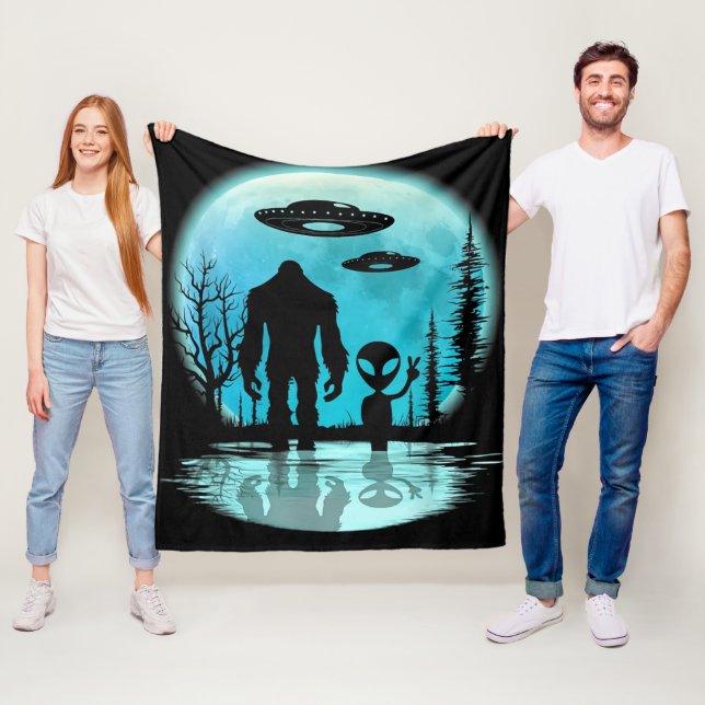 Bigfoot UFO Alien Fleece Blanket (In Situ)
