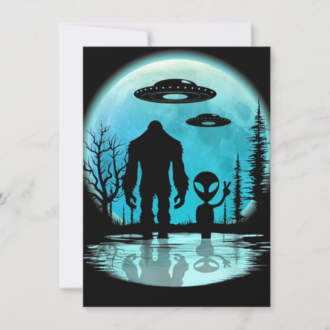 Bigfoot UFO Alien Holiday Card (Front)